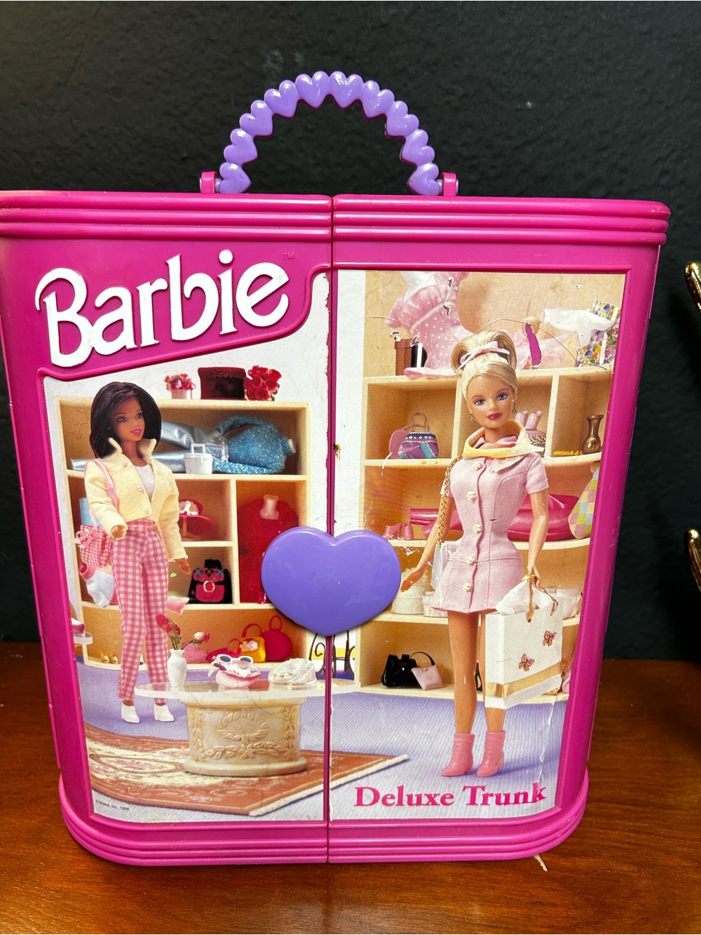1998 MATTEL Pink BARBIE Deluxe Doll Trunk Case Plastic Purple Heart